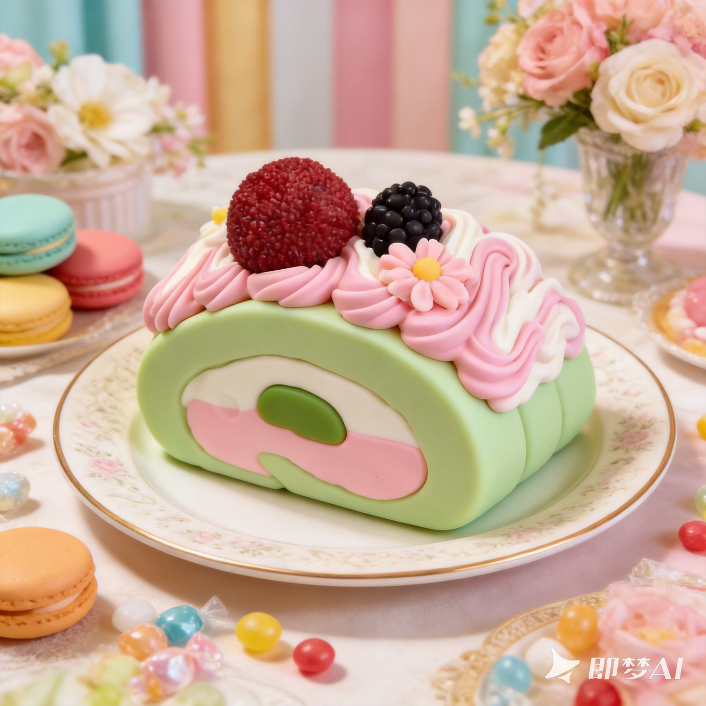 Matcha Swiss Roll Silicone Squishy